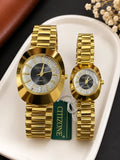 Gold Couple Watches for Him &amp; Her – Luxury Black &amp; Silver Dial Matching Watches