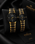 Gold Couple Watches for Him & Her – Luxury Black Dial Matching Watch Set