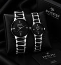 Couple Watches for Him & Her – Black & Silver Stainless Steel Watch Set
